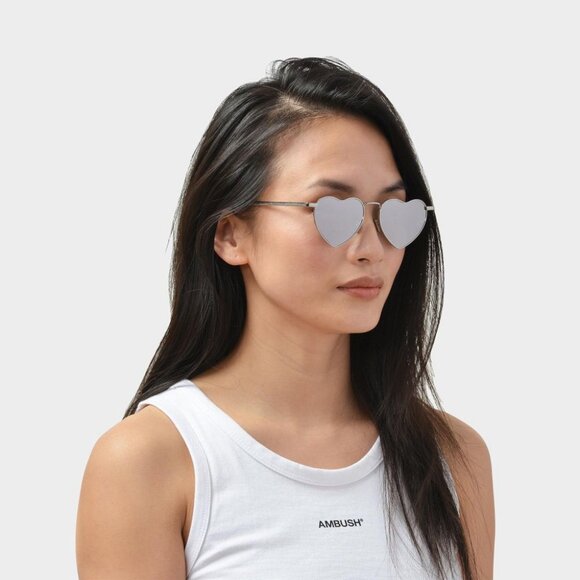 NEW SL301 LOU LOU 003 SAINT LAURENT SUNGLASSES WOMEN SILVER HEART SHAPE EYEWEAR